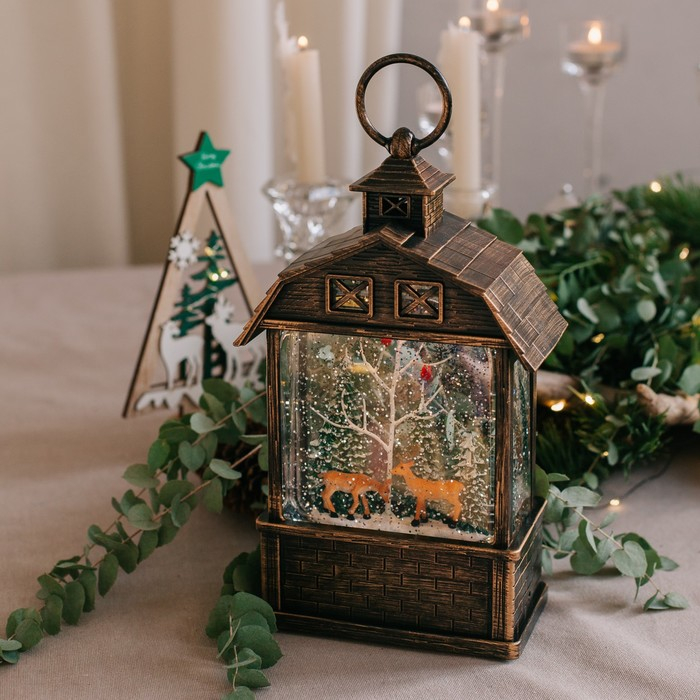 Светодиодная фигура &laquo;Олени в лесу&raquo; 14 &times; 24 &times; 8 см, пластик, батарейки ААх3 (не в комплекте), USB, свечение тёплое белое