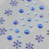 Наклейка пластик стразы на волосы "Синие цветы" 21х15,5 см