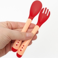 Набор приборов для кормления: термовилка и термоложка, 2 шт., цвет красно-бежевый Набор приборов для кормления: термовилка и термоложка, 2 шт., цвет красно-бежевый