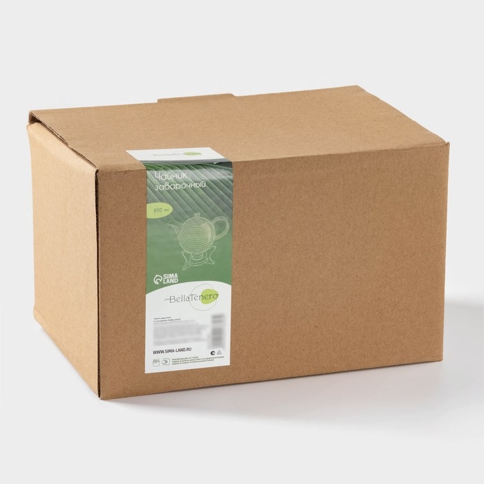 Чайник фарфоровый заварочный с подогревом на бамбуковой подставке BellaTenero &laquo;Полосы&raquo;, 850 мл, цвет белый