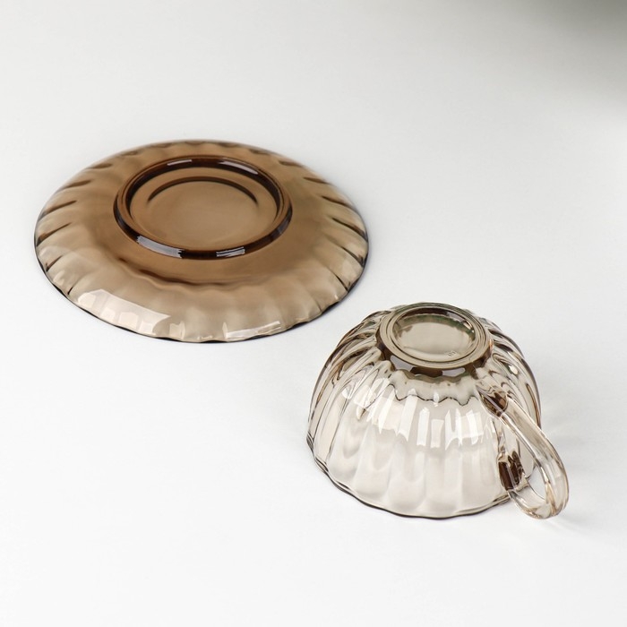 Чайная пара стеклянная &laquo;Дымка&raquo;, 2 предмета: чашка 200 мл, блюдце