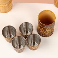 Набор стопок &laquo;Рыбак&raquo;, 4 шт, в футляре, 4,5&times;4,5&times;9 см, береста