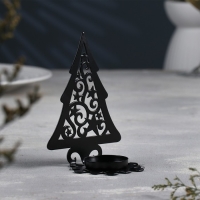 Новый год Подсвечник "Ёлка со звездами" металл на одну свечу, 6,6х10х13 см, черный