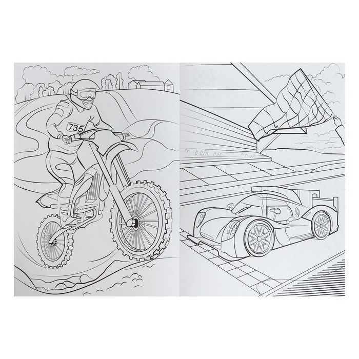 Раскраска чёрная &laquo;Быстрые машинки&raquo;&lrm;, А4