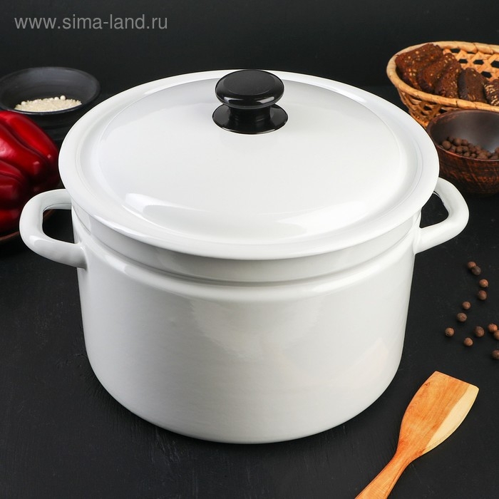 Кастрюля эмалированная цилиндрическая, 8 л, без деколи, цвет белый