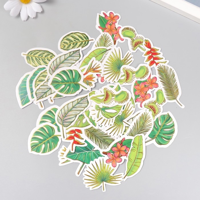 Наклейки для творчества Наклейки для творчества "Экзотические листья" тиснение золото набор 48 шт 9х7х0,8 см