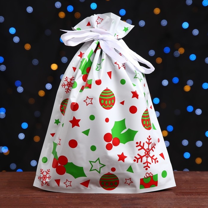 Новый год. Пакет подарочный с завязками, Новый год. Пакет подарочный с завязками, "Ассорти", 24х32 см.