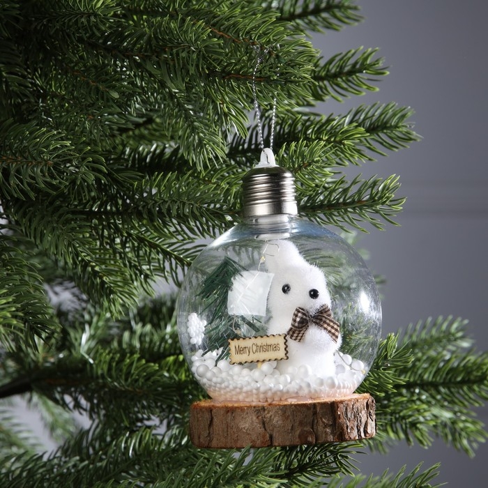 Ёлочный шар &laquo;Зайка с ёлкой&raquo;, батарейки, 1 LED, свечение тёплое белое