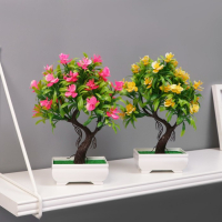 Бонсай в горшке "Деревце с тонкими листьями и цветами" 10х24 см, микс Бонсай в горшке "Деревце с тонкими листьями и цветами" 10х24 см, микс