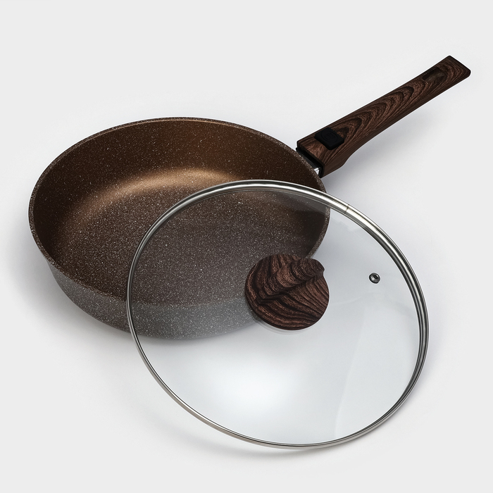 Сковорода Доляна &laquo;Брауни&raquo;, d=26 см, съёмная ручка, стеклянная крышка, антипригарное покрытие, индукция
