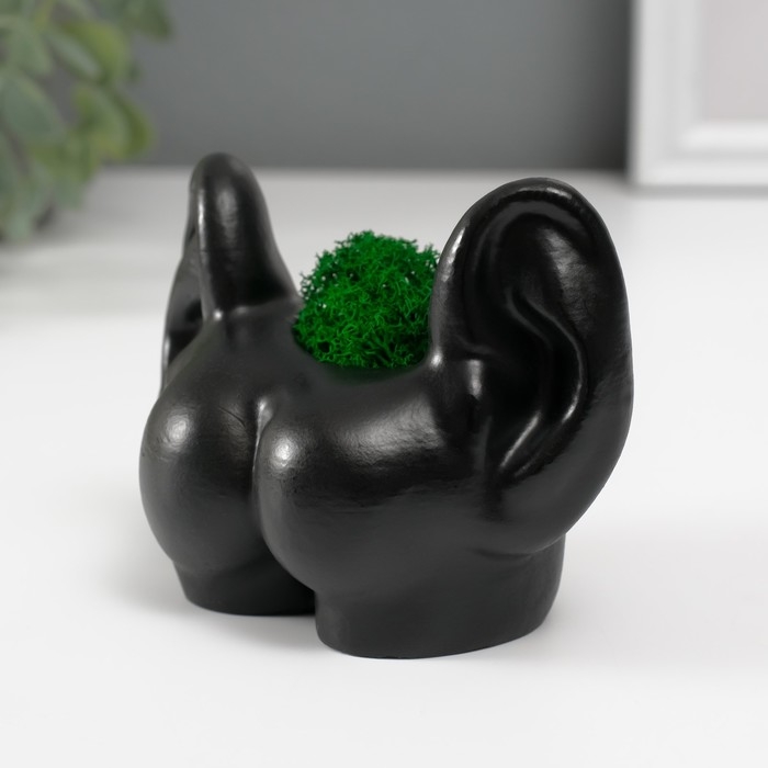 Кашпо бетонное "Попка с ушами" со мхом 8х10 см черный (мох зеленый стабилизированный)
