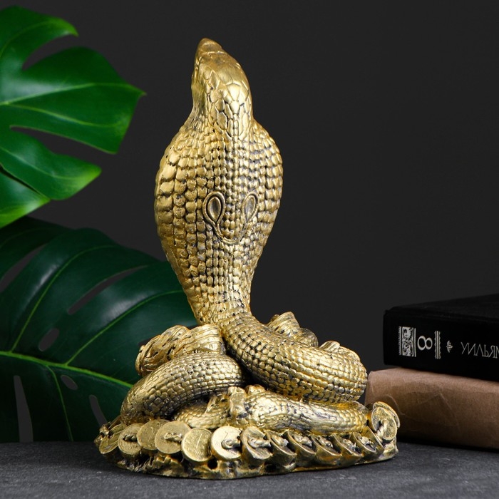 Фигура "Кобра на деньгах" золото, 26х16х10см