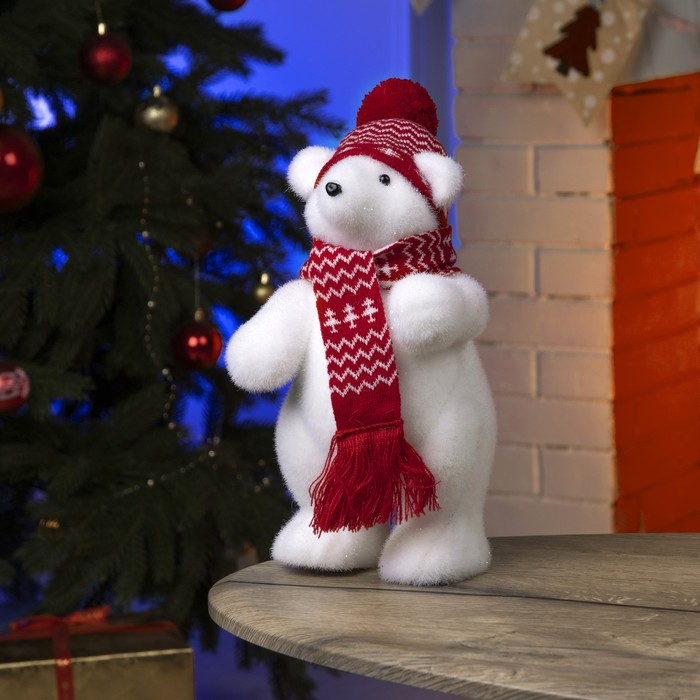 Светодиодная фигура «Мишка в шапке» 18 × 30 × 17 см, флок, батарейки ААх2 (не в комплекте), свечение тёплое белое Светодиодная фигура «Мишка в шапке» 18 × 30 × 17 см, флок, батарейки ААх2 (не в комплекте), свечение тёплое белое