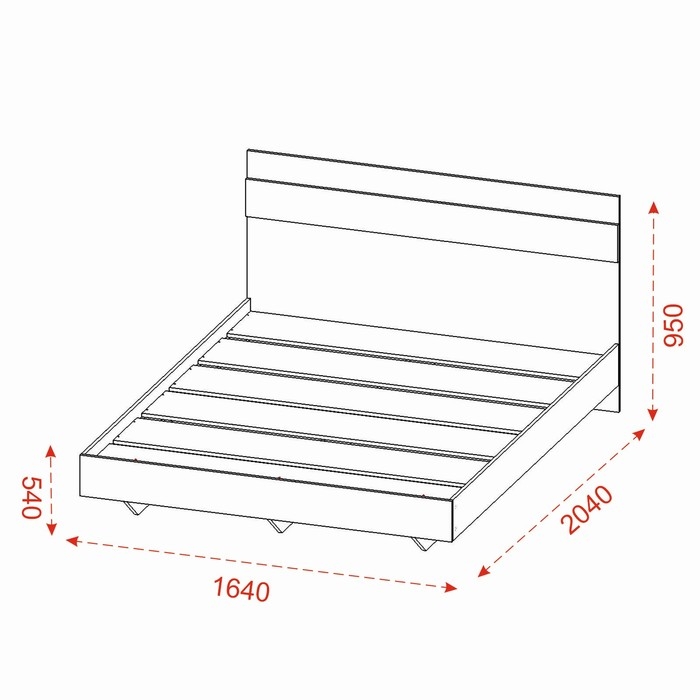 Кровать двуспальная Кровать двуспальная "Омега 3" с осн. 1600х2000, 1640х2040х950, Дуб делано/камень Пьетра