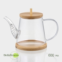 Чайник заварочный стеклянный с бамбуковой крышкой и металлическим фильтром BellaTenero &laquo;Бамбук&raquo;, 600 мл, 19&times;11,3&times;12,2 см