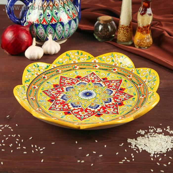 Ляган Риштанская Керамика Ляган Риштанская Керамика "Цветы", 31 см, жёлтый микс, рифлённый