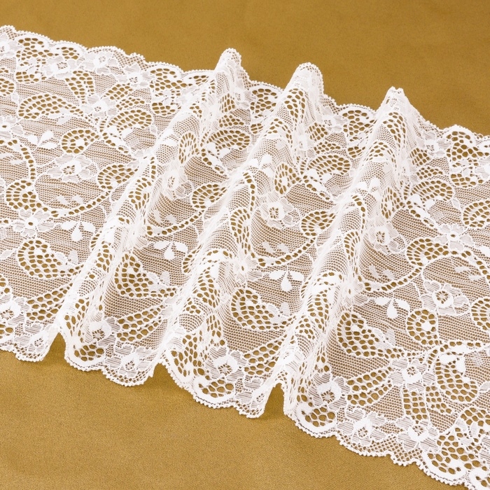 Кружевная эластичная ткань, 180 мм &times; 2,7 &plusmn; 0,5 м, цвет белый