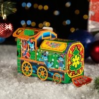 Новый год. Подарочная коробка "Паровозик малый в зеленом", 17 х 7,5 х 12 см.