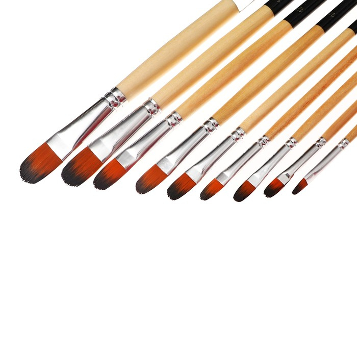 Набор кистей нейлон, 9 штук, закругленные, с длинными ручками