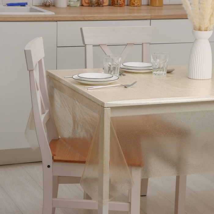 Клеёнка на стол, ширина 137 см, толщина 0,16 мм, рулон 50 м, прозрачная с золотом Клеёнка на стол, ширина 137 см, толщина 0,16 мм, рулон 50 м, прозрачная с золотом