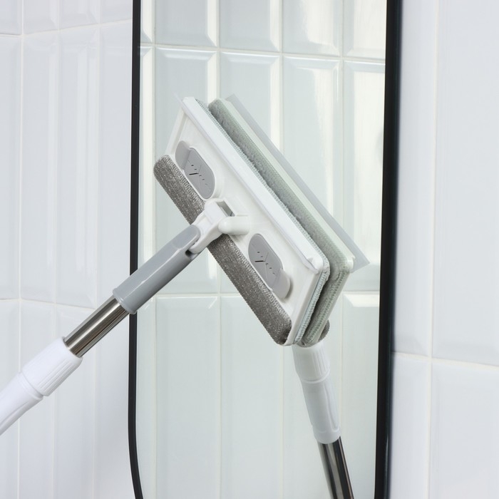 Щётка для окон Raccoon, стальная телескопическая ручка 82(126) см, насадка из микрофибры 25&times;9 см, цвет белый