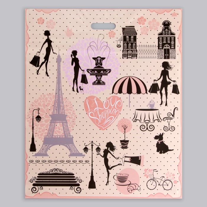 Пакет Пакет "Французский бутик", полиэтиленовый с вырубной ручкой, 50х60 см,100 мкм