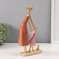 Сувенир полистоун "Мама с дочкой и с собачкой" оранжево-розовый 5х14х24 см