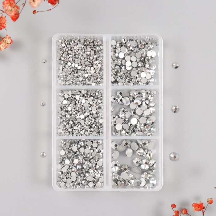 Декор для творчества стекло "Стразы. Серебро" d=2-4,8 мм н-р 1188 шт 6х8х1,5 см
