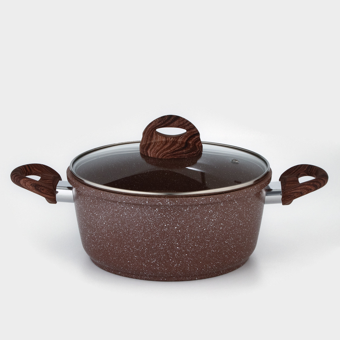 Кастрюля Доляна &laquo;Брауни&raquo;, 3,3 л, d=24 см, h=10 см, стеклянная крышка, антипригарное покрытие, индукция