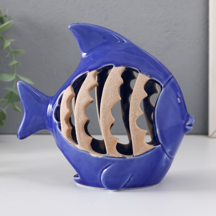 Подсвечник керамика на 1 свечу Подсвечник керамика на 1 свечу "Рыбка с узорами" синий 15,7х8,8х14,3 см