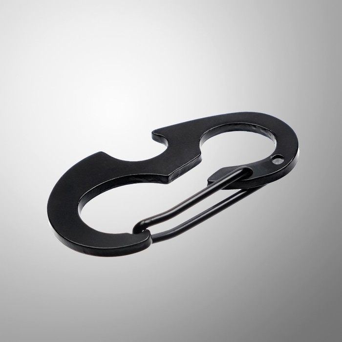 Карабин черный 5см, открывалка, кольцо для ключей