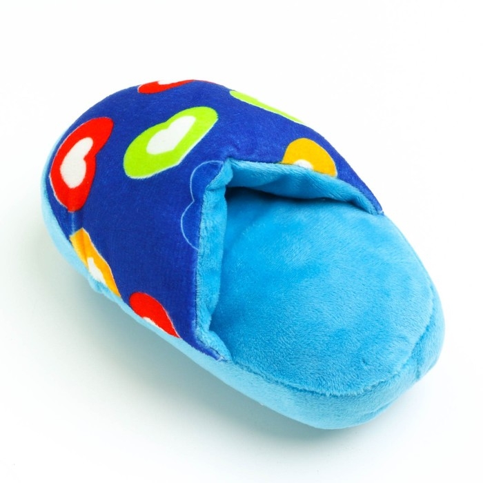 Игрушка для собак &laquo;Тапок&raquo;, 15 см, синяя с сердечками