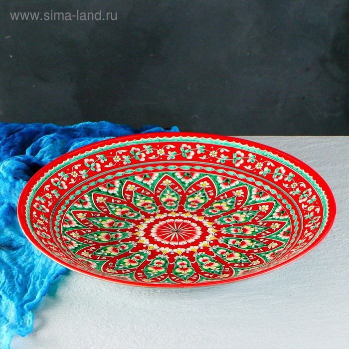 Ляган Риштанская Керамика "Цветы", 41 см, красный