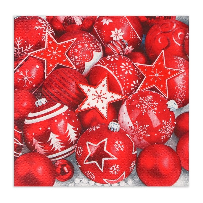 Новогодние салфетки бумажные Bouquet de Luxe &laquo;Новогодняя композиция, красная&raquo;, 3 слоя, 24х24 см, 25 шт.