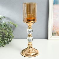 Подсвечник металл на 1 свечу "Классика - два прозрачных шара" золото 26х11х11 см Подсвечник металл на 1 свечу "Классика - два прозрачных шара" золото 26х11х11 см