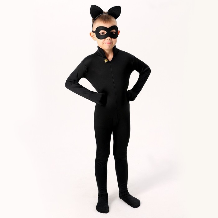 Карнавальный набор &laquo;Крутой кот&raquo;, р. S, комбез, маска, ободок, рост 104&ndash;116 см