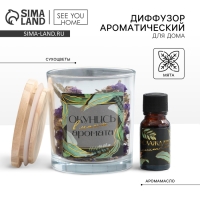 Диффузор ароматический для дома сухоцветы с аромамаслом &laquo;Окунись в магию аромата&raquo;, мята, 9,5 х 8 х 9,3 см.