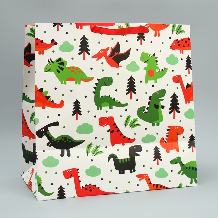 Пакет подарочный, упаковка, &laquo;Динозаврики&raquo;, 38 х 38 х 21 см