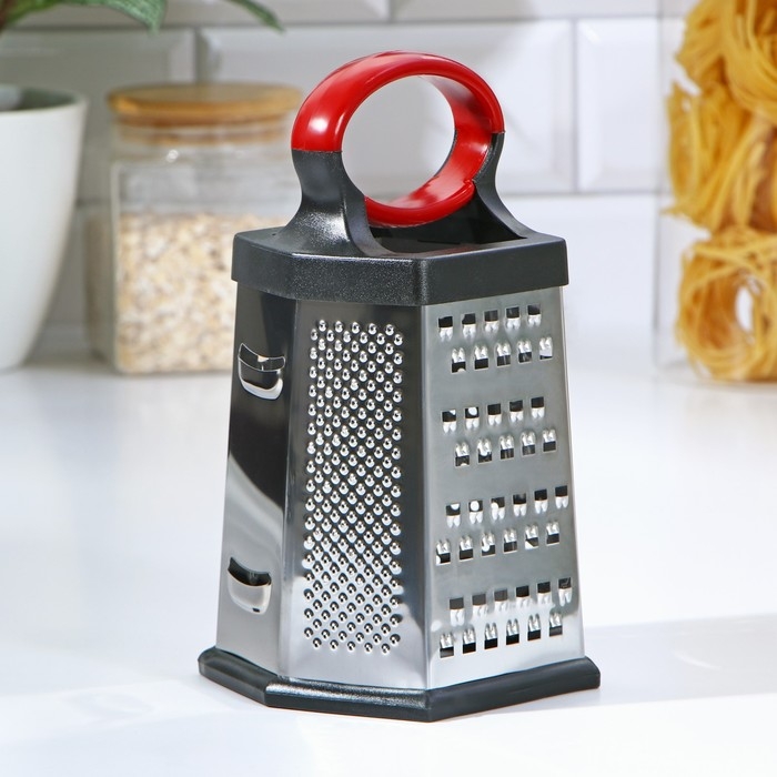 Тёрка шестигранная Доляна &laquo;Нео&raquo;, 12,5&times;10,5&times;20,5 см, прорезиненное дно, цвет чёрный, красный