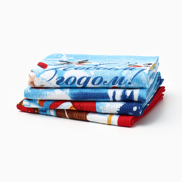 Набор кухонных полотенец Доляна &laquo;С новым годом&raquo; 35х60см-4шт, 100% хлопок