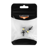 Автолампа светодиодная Cartage, T10 W5W, 12 В, 5 SMD-5050, набор 2 шт Автолампа светодиодная Cartage, T10 W5W, 12 В, 5 SMD-5050, набор 2 шт