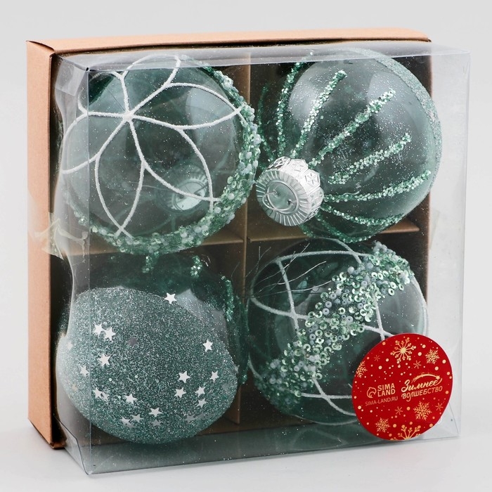 Набор шаров пластик d-8 см, 4 шт "Жаклин" зелёный