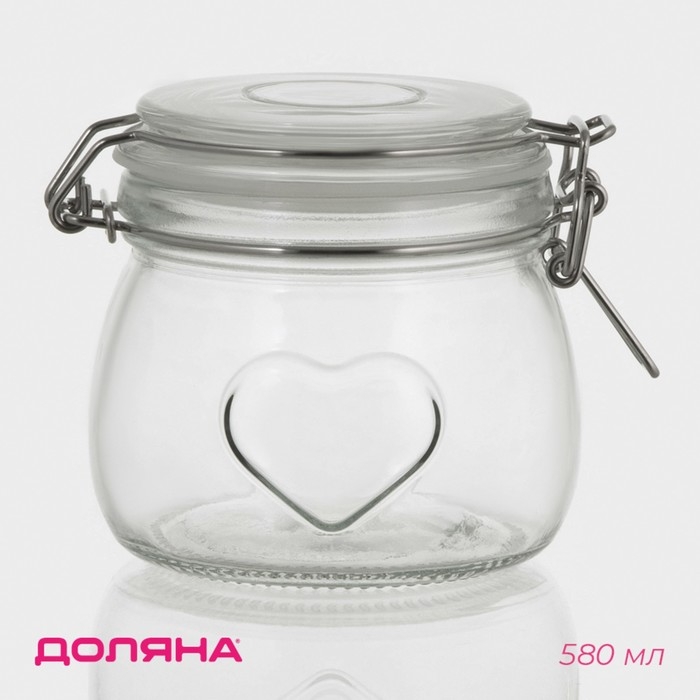 Банка стеклянная для хранения сыпучих продуктов Доляна &laquo;Сердце&raquo;, 580 мл, 10,5&times;10 см, с бугельным замком