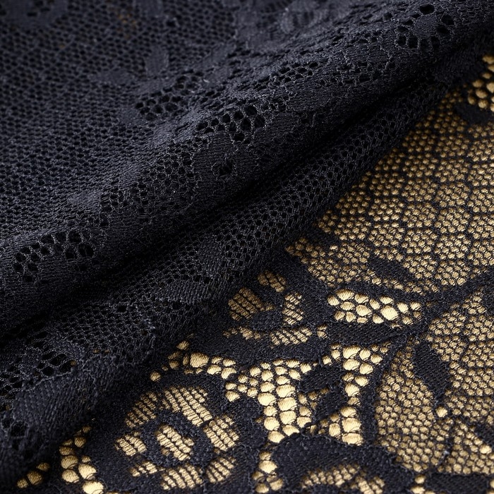 Кружевная эластичная ткань, 195 мм × 2,7 ± 0,5 м, цвет чёрный Кружевная эластичная ткань, 195 мм × 2,7 ± 0,5 м, цвет чёрный