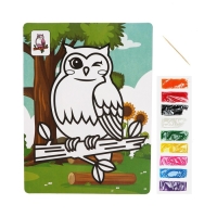 Фреска с цветным основанием &laquo;Сова&raquo; 9 цветов песка по 2 г