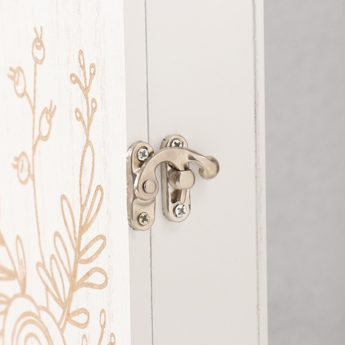 Ключница дерево 6 крючков "Веточка цветочная" состаренный белый 6х22х30 см