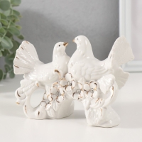 Сувенир керамика "Белые голуби на цветочном дереве" с золотом, стразы