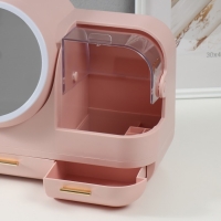 Шкатулка для косметики пластик, зеркало с подсветкой "Светло-розовая" 37,5х22х31 см