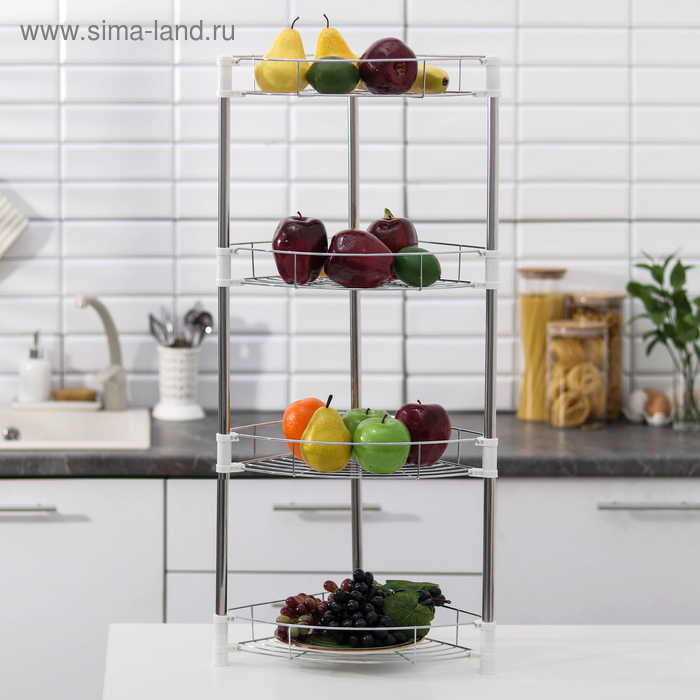 Этажерка настольная угловая 4-х секционная, 38,5&times;27,5&times;77 см, цвет хром