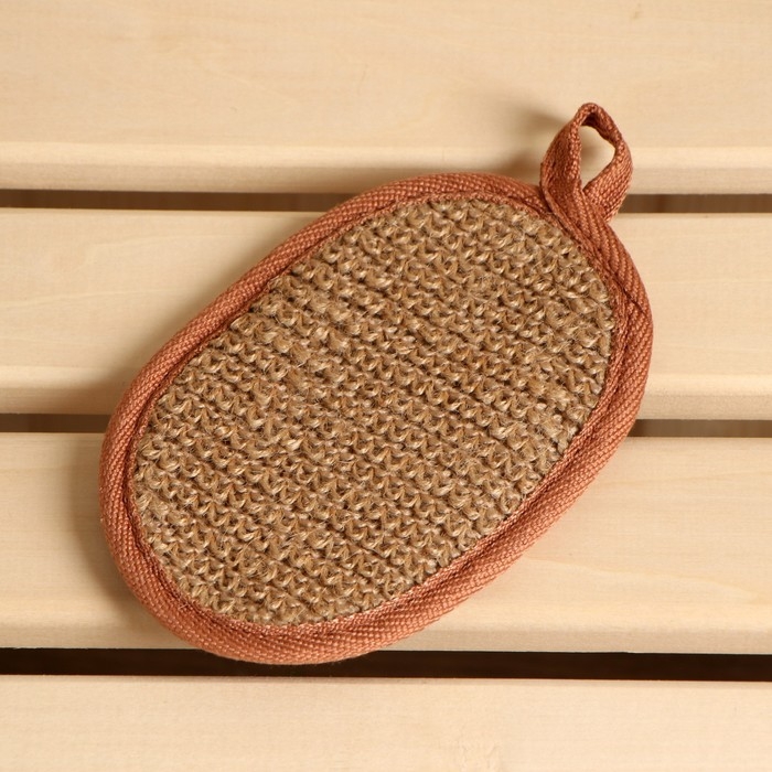 Мочалка из крапивы(рами), овальная с хлопком, 14,5х9,7 см Мочалка из крапивы(рами), овальная с хлопком, 14,5х9,7 см